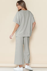 Gray Textured Loose Fit T Shirt & Drawstring Pants Set